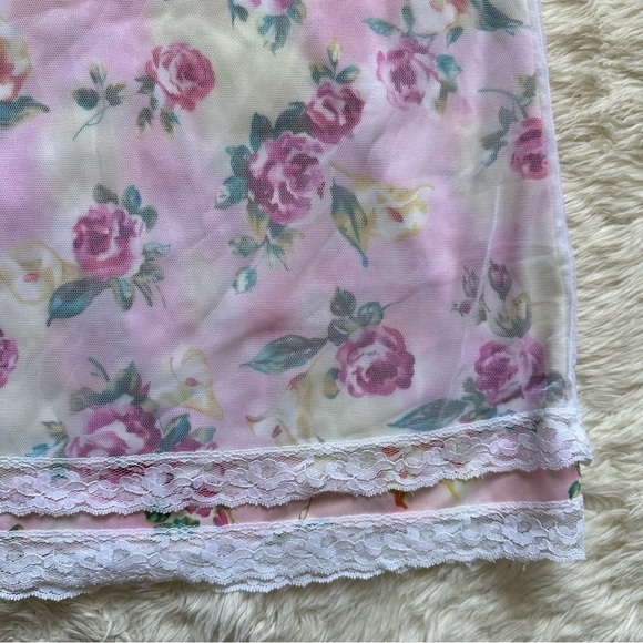 Pucker Up Slip Nightgown Sleepwear Vintage Floral Lace Pink L - Picture 6 of 12